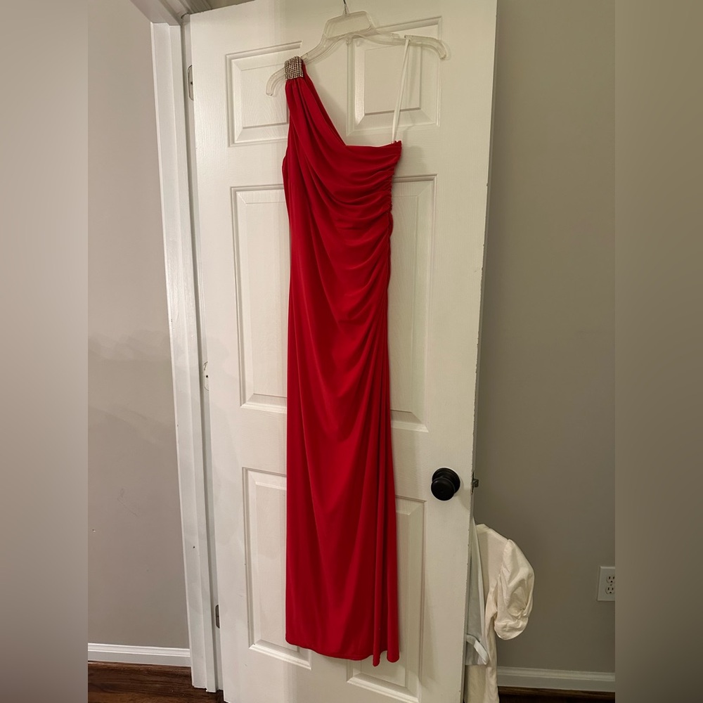 Betsy & Adam Red One Shoulder Dress
